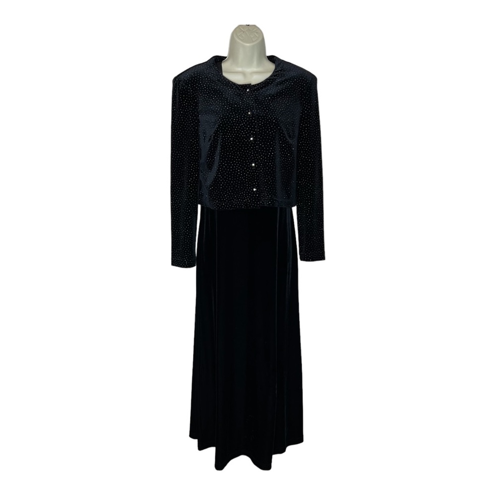 Black Velour Matching Set  Ronnie Nicole Maxi Dress and Jacket 80’s VTG Trophy - Picture 2 of 16